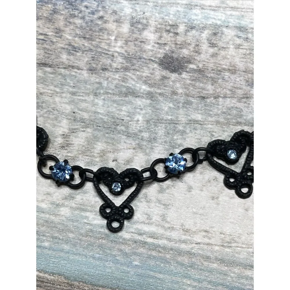 Gothic Black‎ Hearts Blue Crystals 15